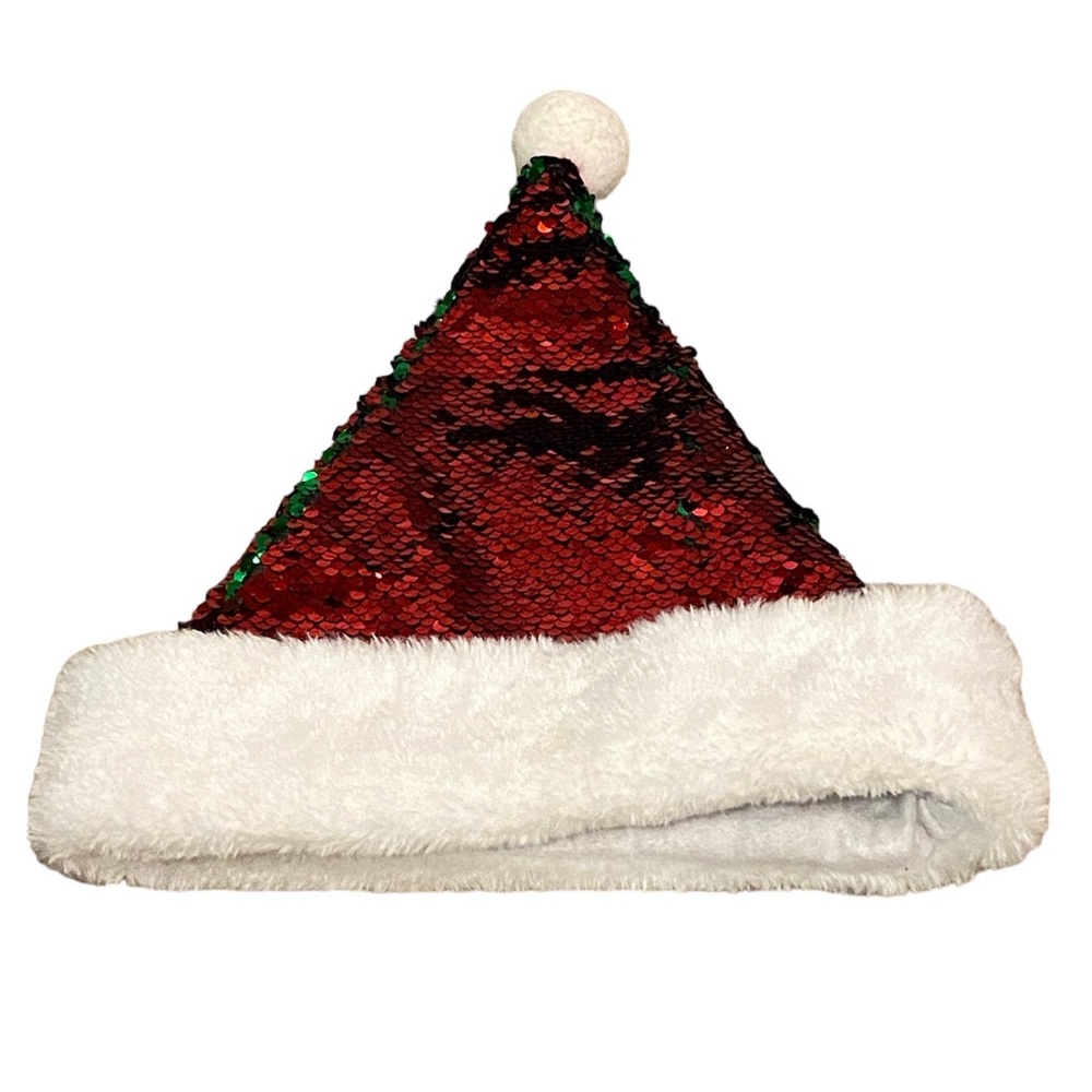 Kids' Children's Flip Sequins Green Red Santa Christmas Xmas Holiday Hat NWOT